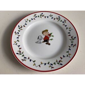Peanuts Charlie Brown Snoopy Christmas Salad Plate The Whole Gang Ceramic NEW